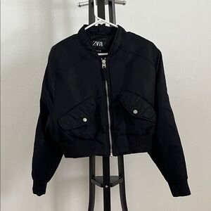Zara Women's Classic Black Bomber Jacket
